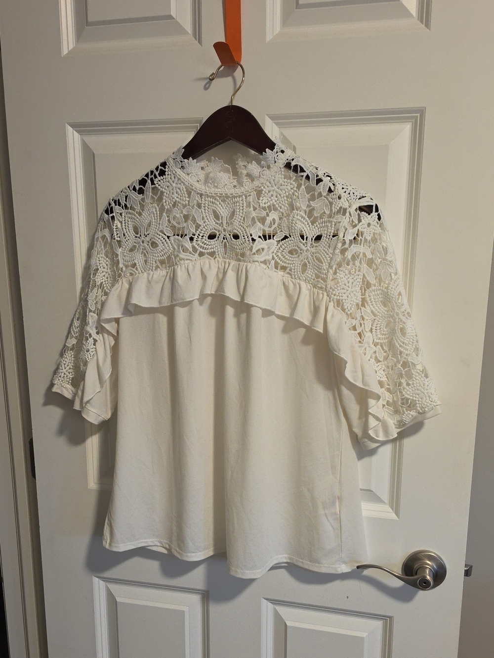 White Lace Ruffle Blouse Like New